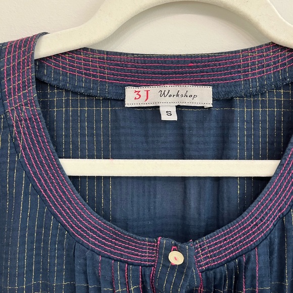 Johnny Was 3 J Workshop Navy Dress Tunic with Pink Embroidery - Picture 2 of 8